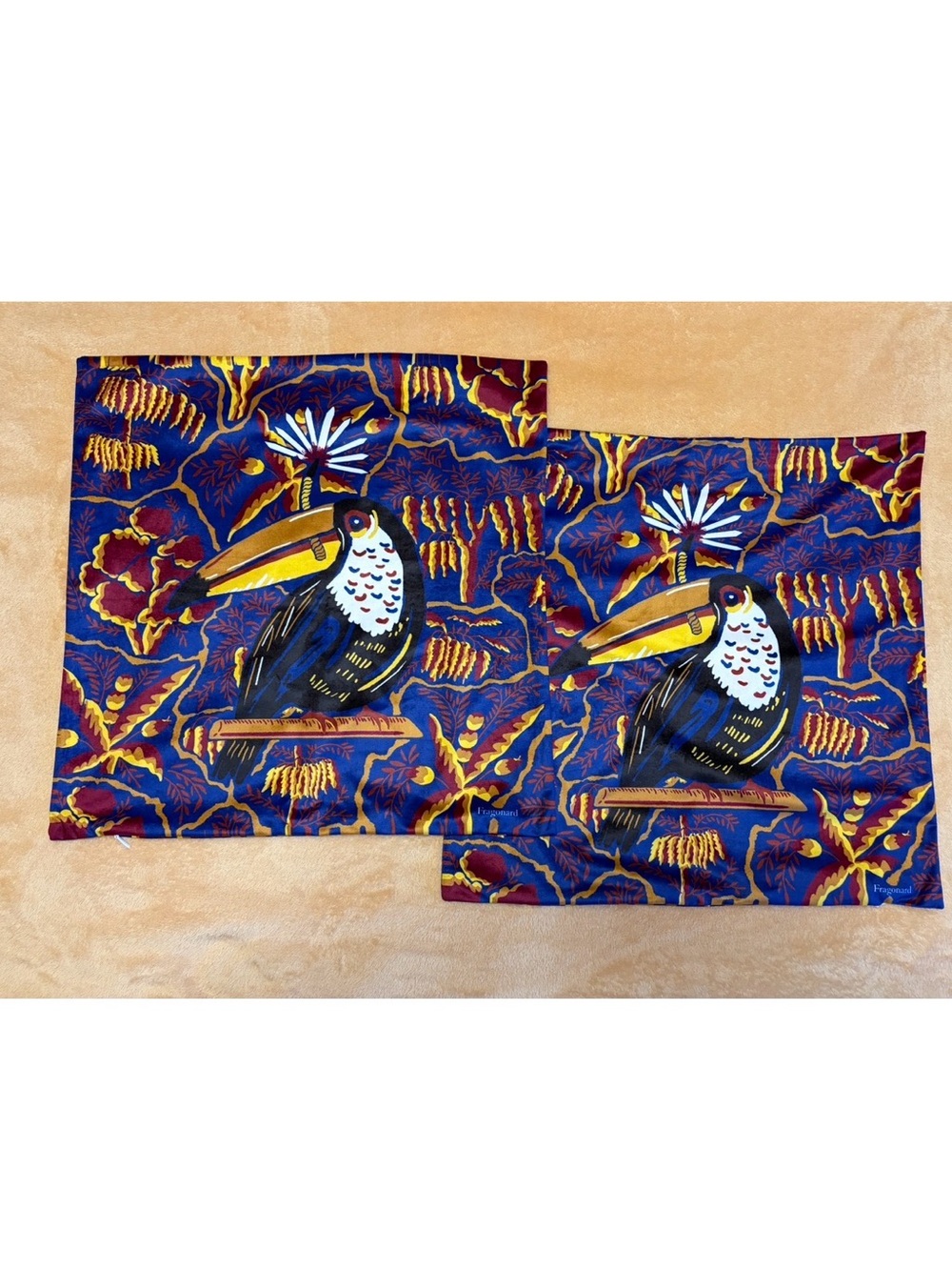 Fragonard Parfumeur Toucan Tropical Bird Pillow Covers Set of 2 France